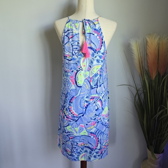 Lilly Pulitzer Margot Blue Pinch Pinch Tassel Swing Halter Sun Dress SZ Small - Picture 5 of 9